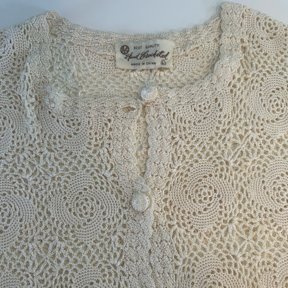 Hand Crocheted blouse beige size large